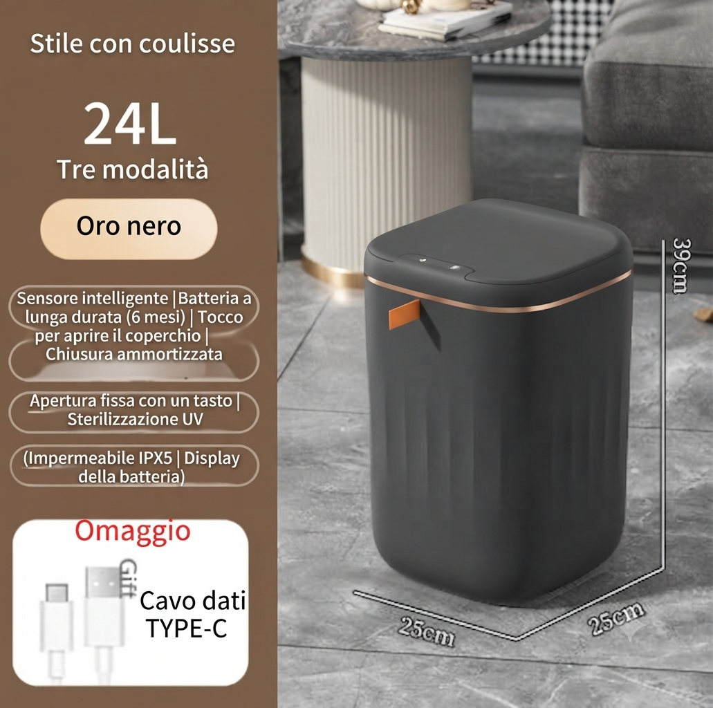 Cestino Rifiuti Automatico con Apertura a Sensore – Design Moderno