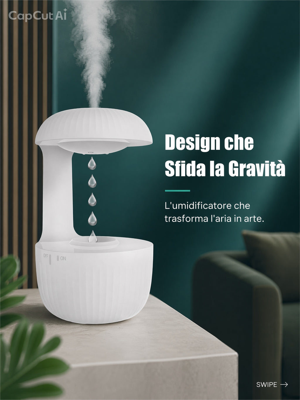 Humidificateur anti-gravité Flowgrid™ - Brumisateur à gouttes en lévitation, design moderne et silencieux